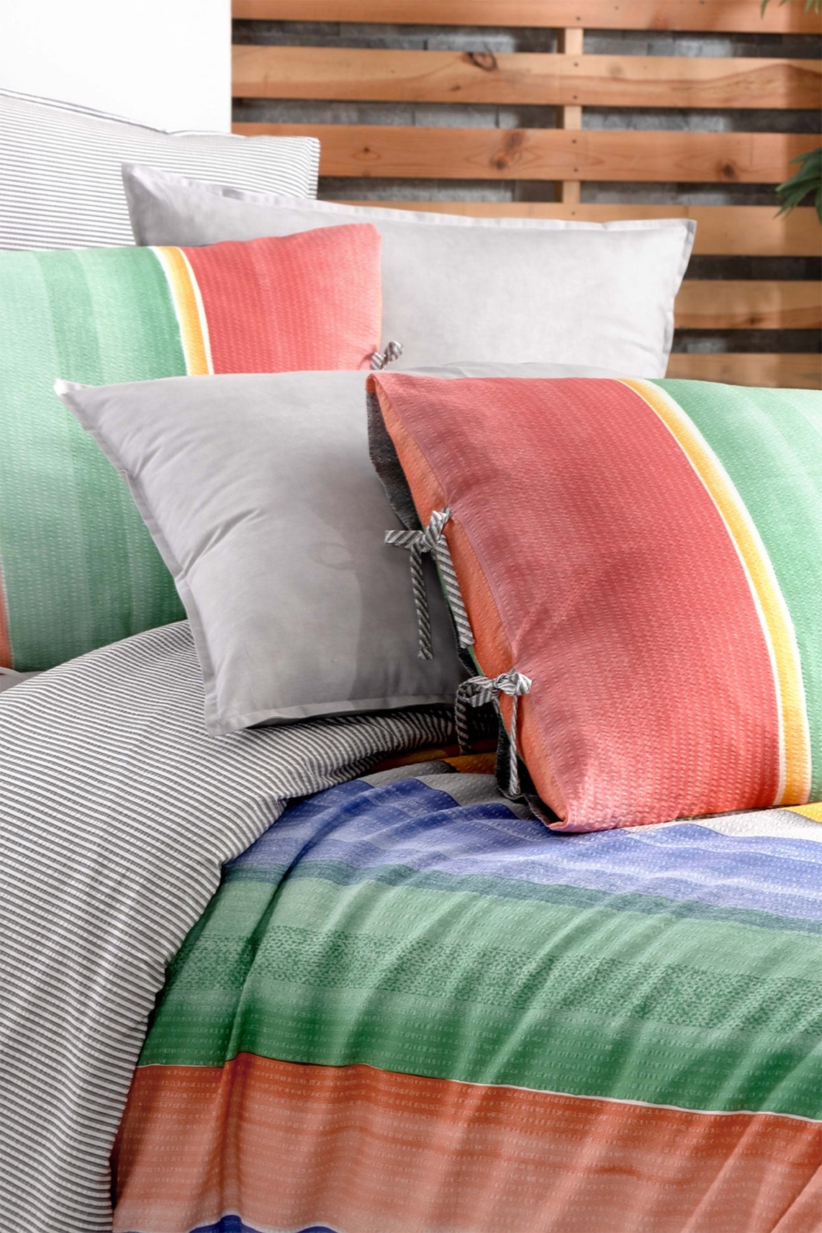 Moretti Multicolour Çift Kişilik %100 Pamuk Fancy Poplin Nevresim Takımı