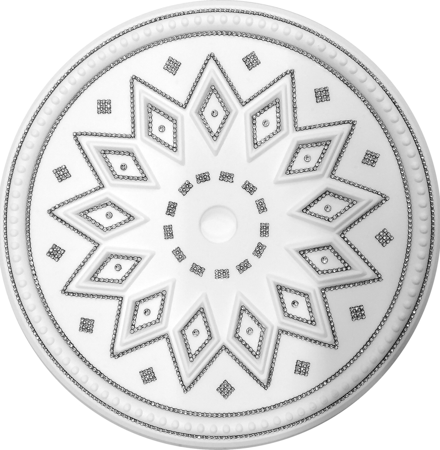 Baklava Desenli Stropiyer Taşlı Tavan Lamba Göbeği - 48 cm - Siyah Taş