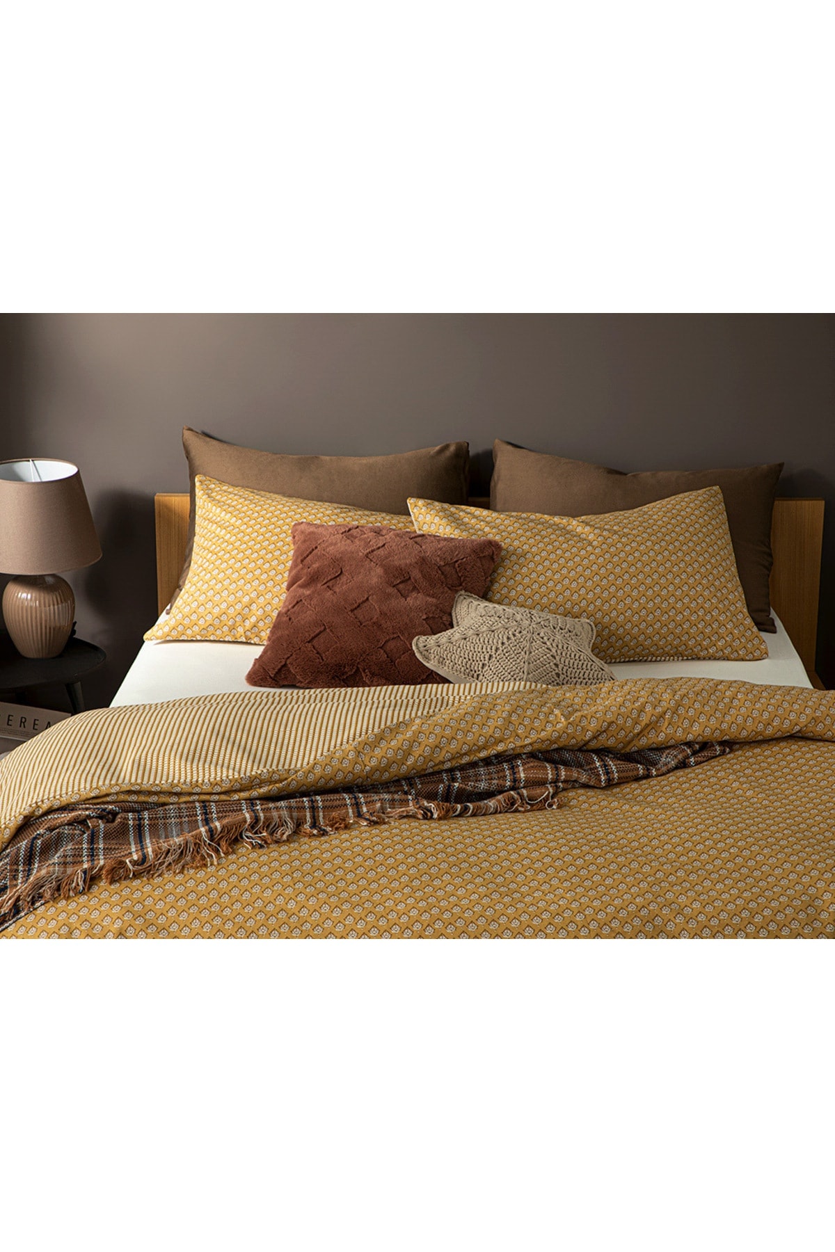 Palm Krep Tek Kişilik Nevresim Takımı 160x220 Cm Hardal