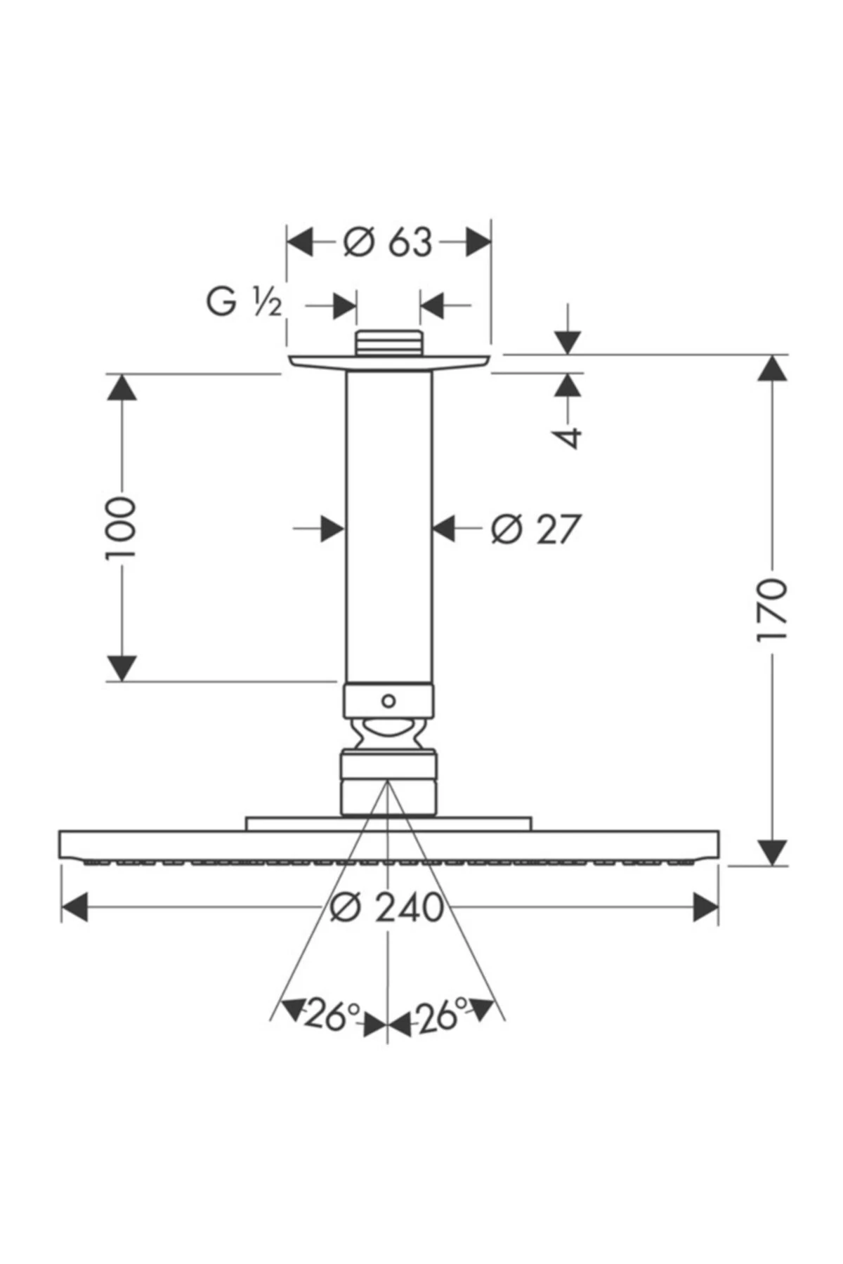 Raındance S Tepe Dusu 240 1jet Ecosmart 9lt/dk Tavan Baglantı 27463000