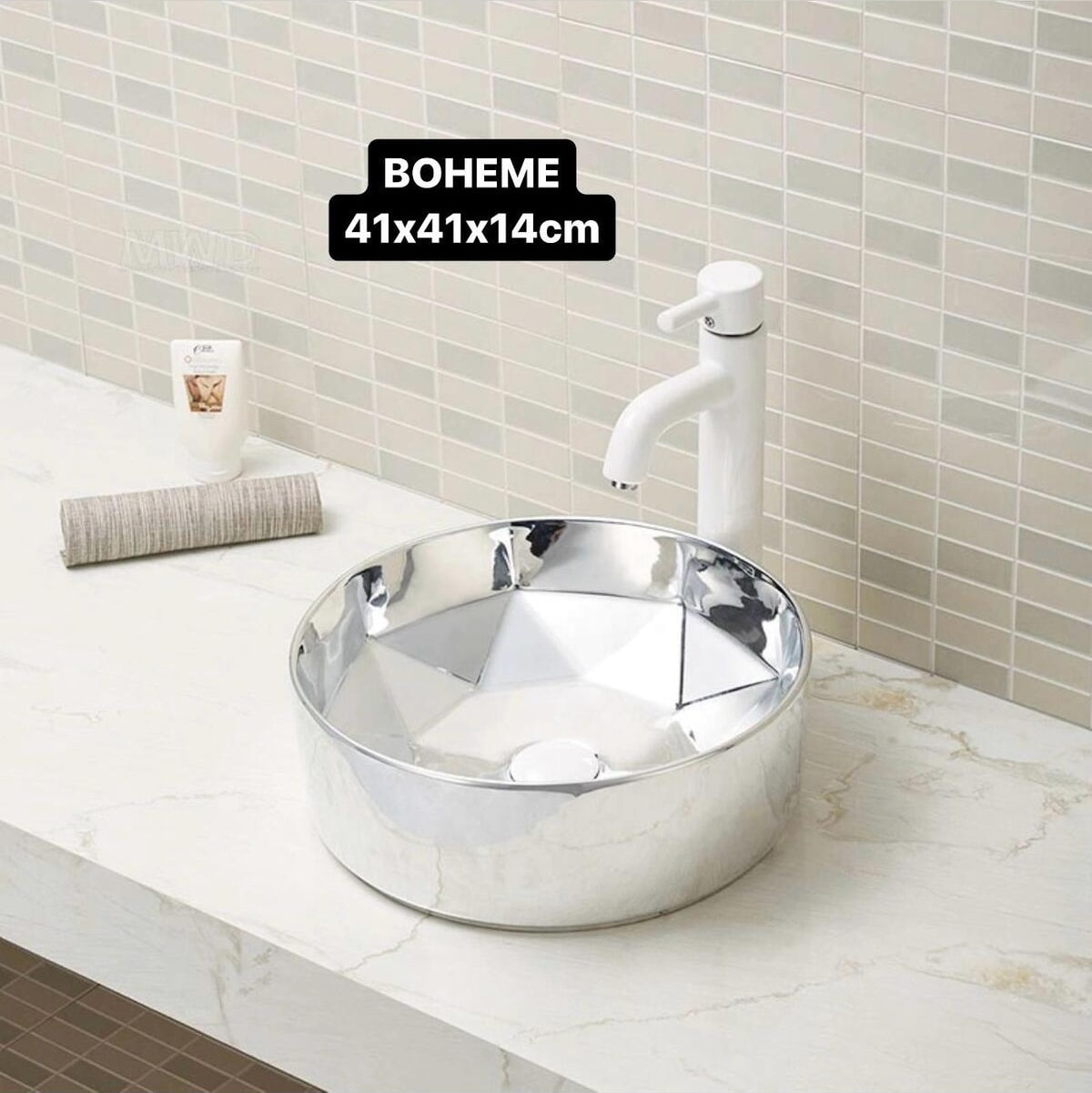Mars Gümüş Renk Seramik Lavabo Şık Tasarım 41CM