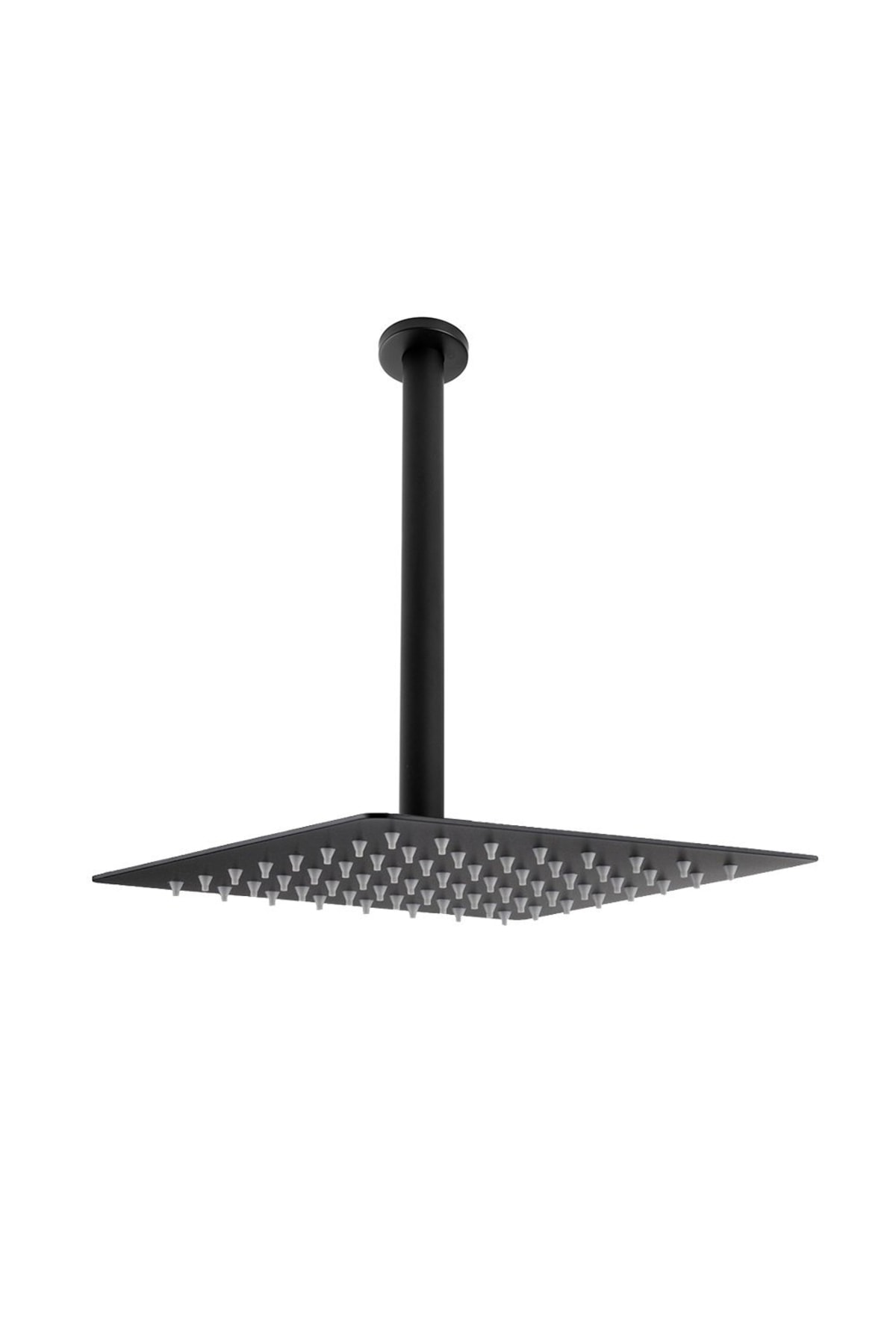 Ankastre Duş Başlığı Borulu Kare Slim Metal 25x25 Cm Tavandan Siyah