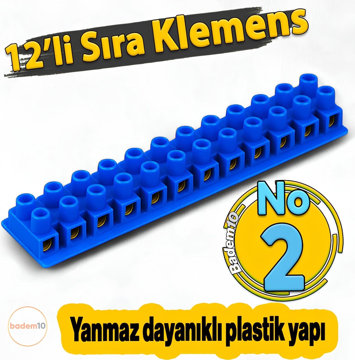 12'li No 2 Yanmaz Vidalı Pano Sıra Klemens Elektrik Bağlantı Klemensi Aparatı Vidalı Terminal Blok