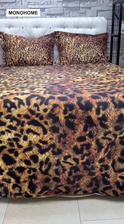 Kıng Sıze %100 Pamuk Saten Çift Kişilik Nevresim Takımı Golden Leopard 220x240cm