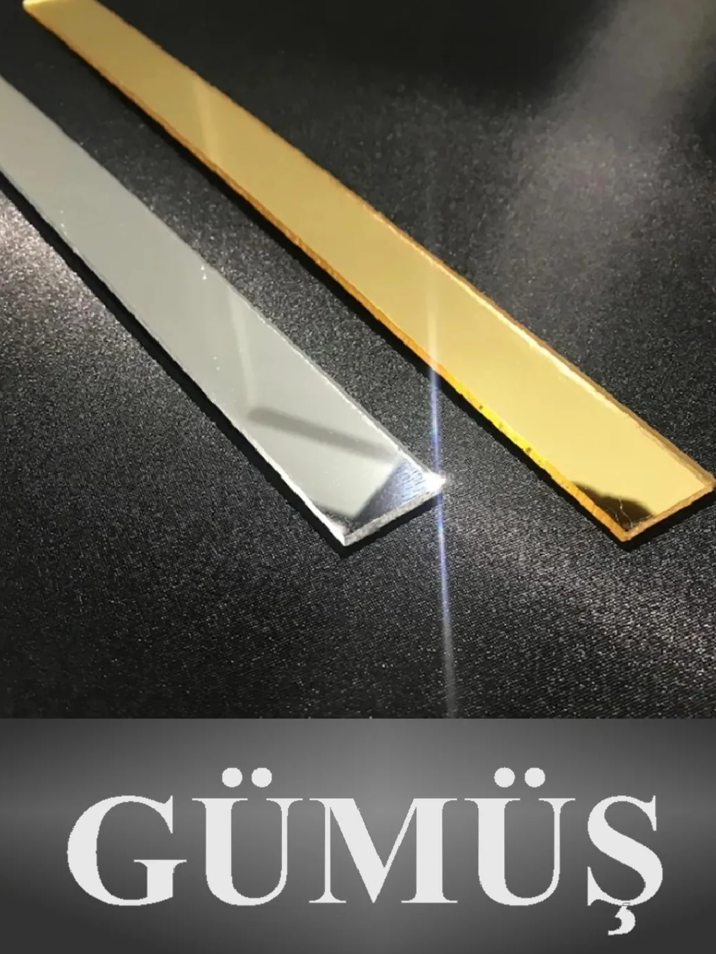 Dekoratif Şerit Ayna Pleksi Duvar Kaplama Süsü 1 cm x 100CM ( Yapışkanlı ) - Gümüş (Silver) Renk