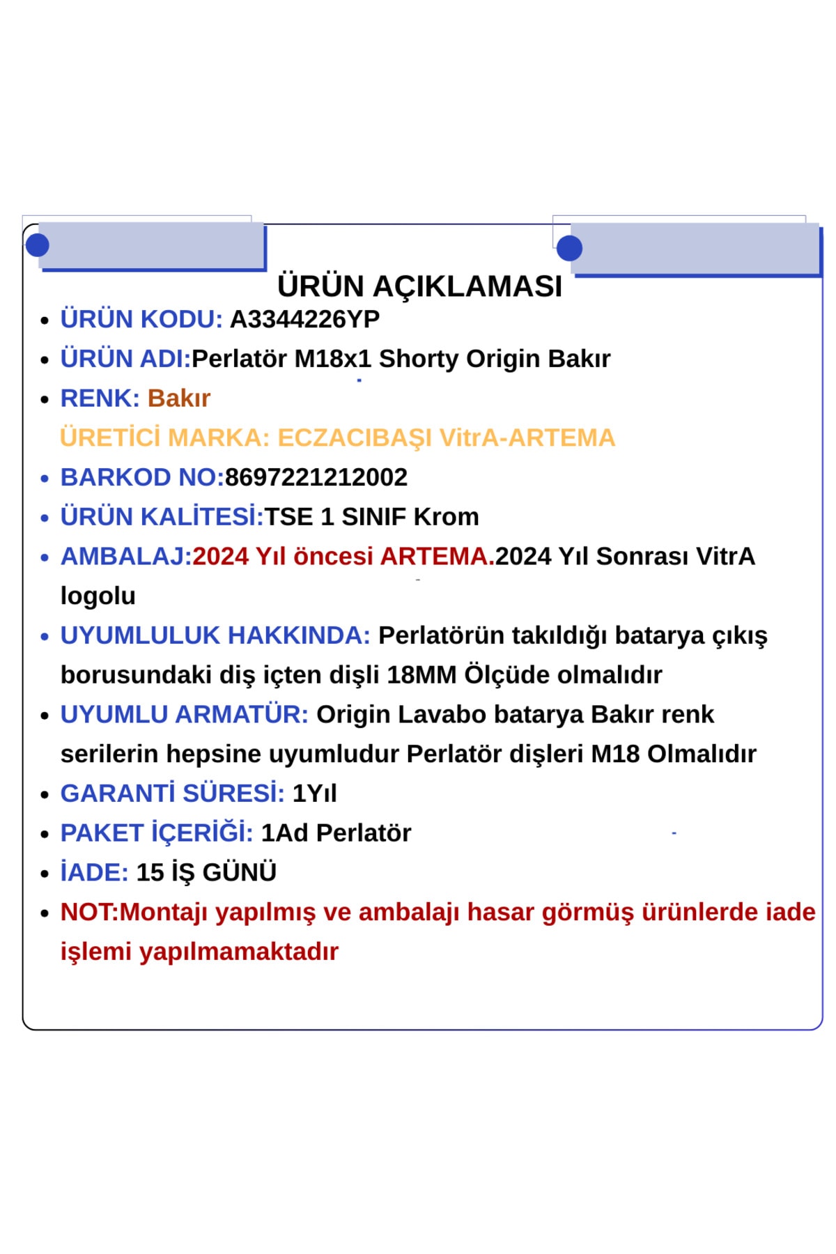 A3344226YP Perlatör M18x1 Shorty Origin Bakır