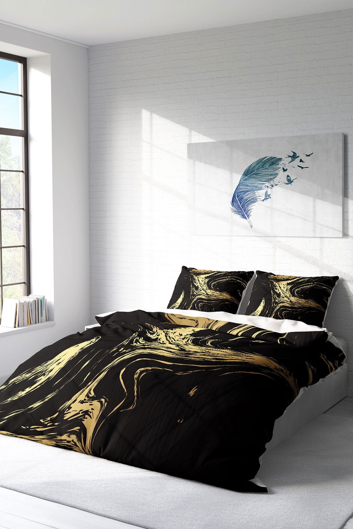 Kıng Sıze Black Design 3d Pamuk Saten Çift Kişilik Nevresim Takımı 220x240cm