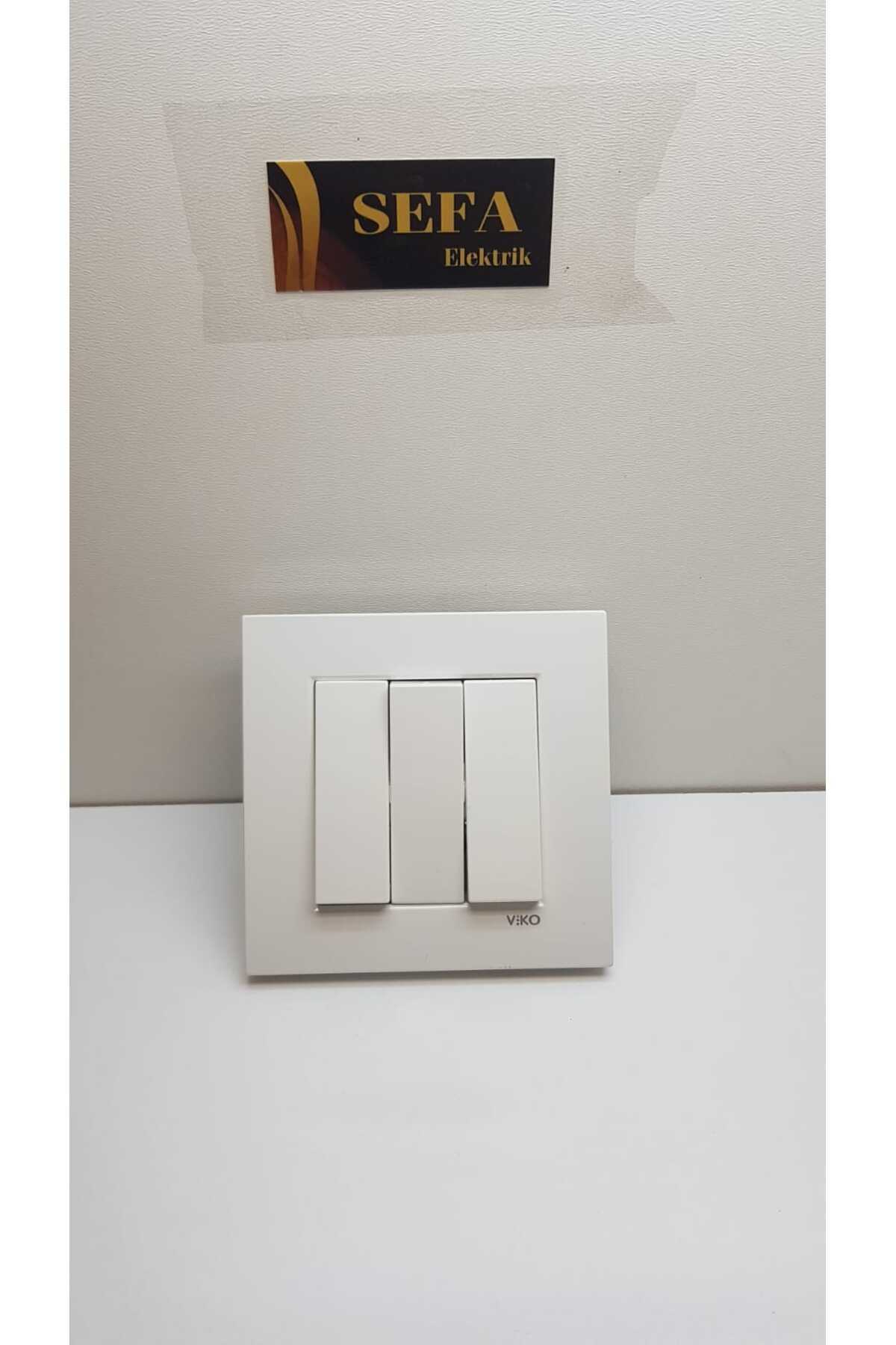 ÜÇLÜ ANAHTAR ÇERÇEVELİ BEYAZ  KARRE SERİSİ