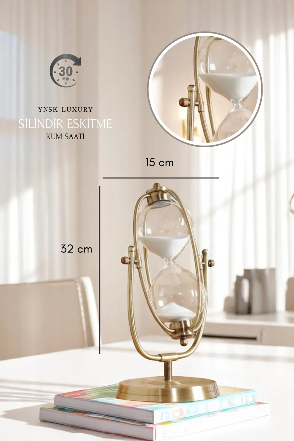 Silindir Eskitme 30 Dakikalık Döner Kum Saati - Büyük Boy