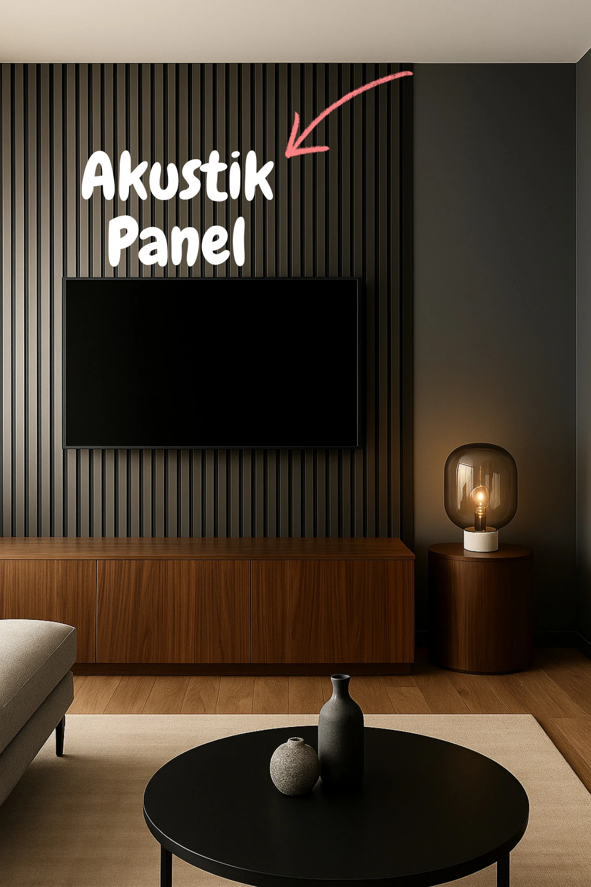 Antrasit Renk MDF Tabanlı Duvar Paneli 24x240 cm – Akustik Çıtalı Panel | 8 mm Kalınlık