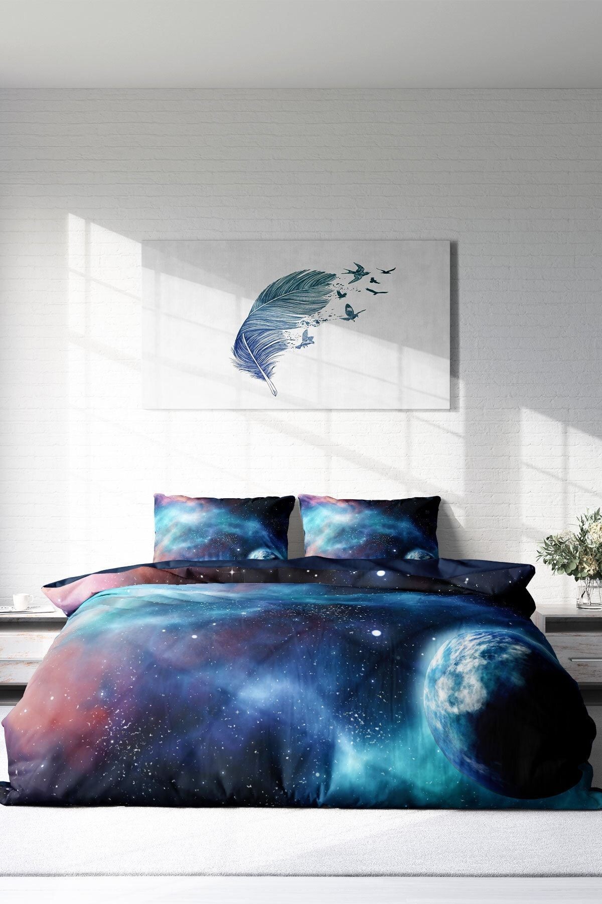 Nevresim Takımı %100 Doğal Pamuk Çift Kişilik 3d Digital Star Night