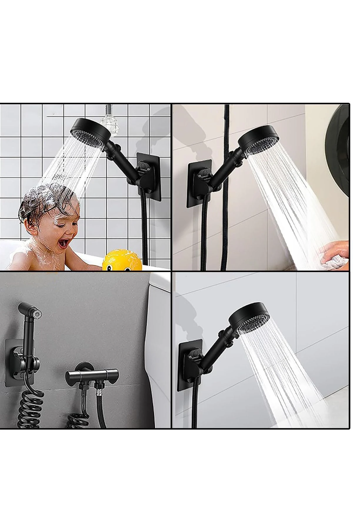 Duş Başlık Tutucu Ayarlanabilir Su Geçirmez Yapışkanlı Mafsal 120 Derece Oynar Başlıklı Banyo Aparat
