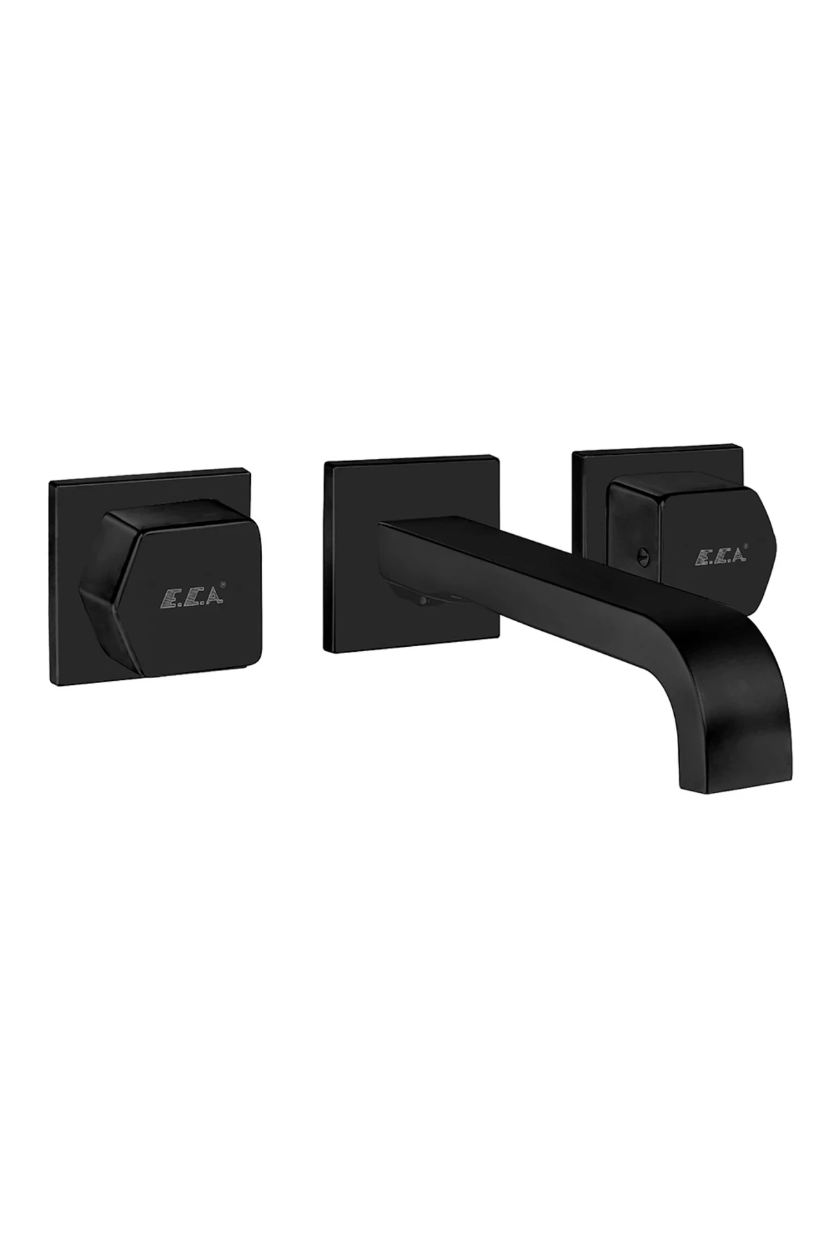 Royal Ankastre Lavabo Bataryası Duvardan 3 Delikli L Çıkış Uçlu Mat Siyah