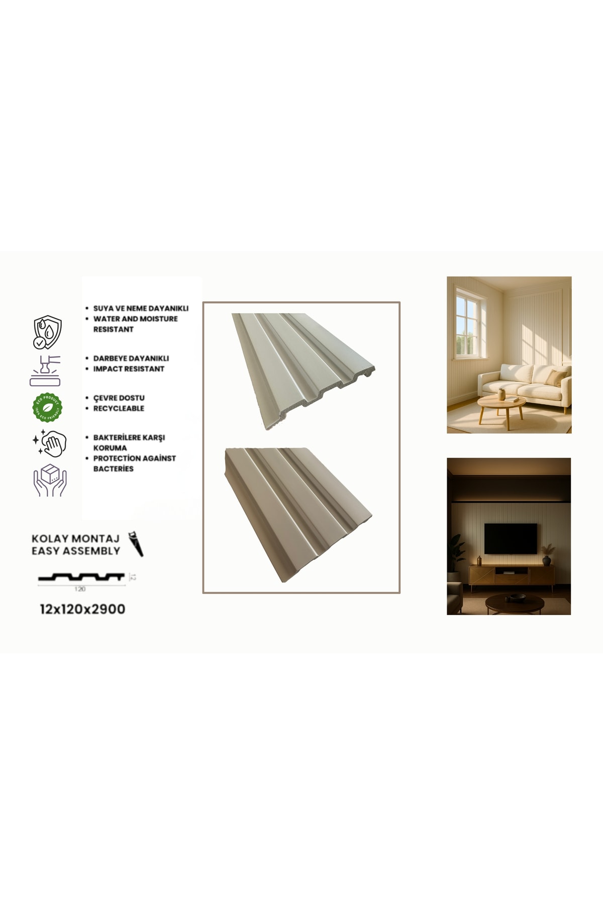 Pvc Polimer White Duvar Lambiri Ofis Tv Arkası Koridor Dekoratif Panel