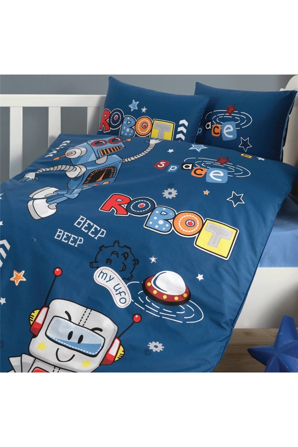 Ranforce 100% Pamuk Bebek Nevresim Takımı ROBO V1 MAVİ