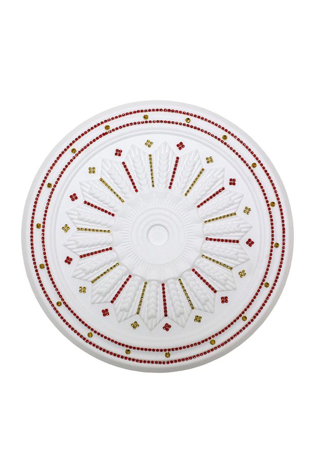 Buğday Desenli Stropiyer Sarı Kırmızı Taşlı Tavan Lamba Göbeği 40 Cm