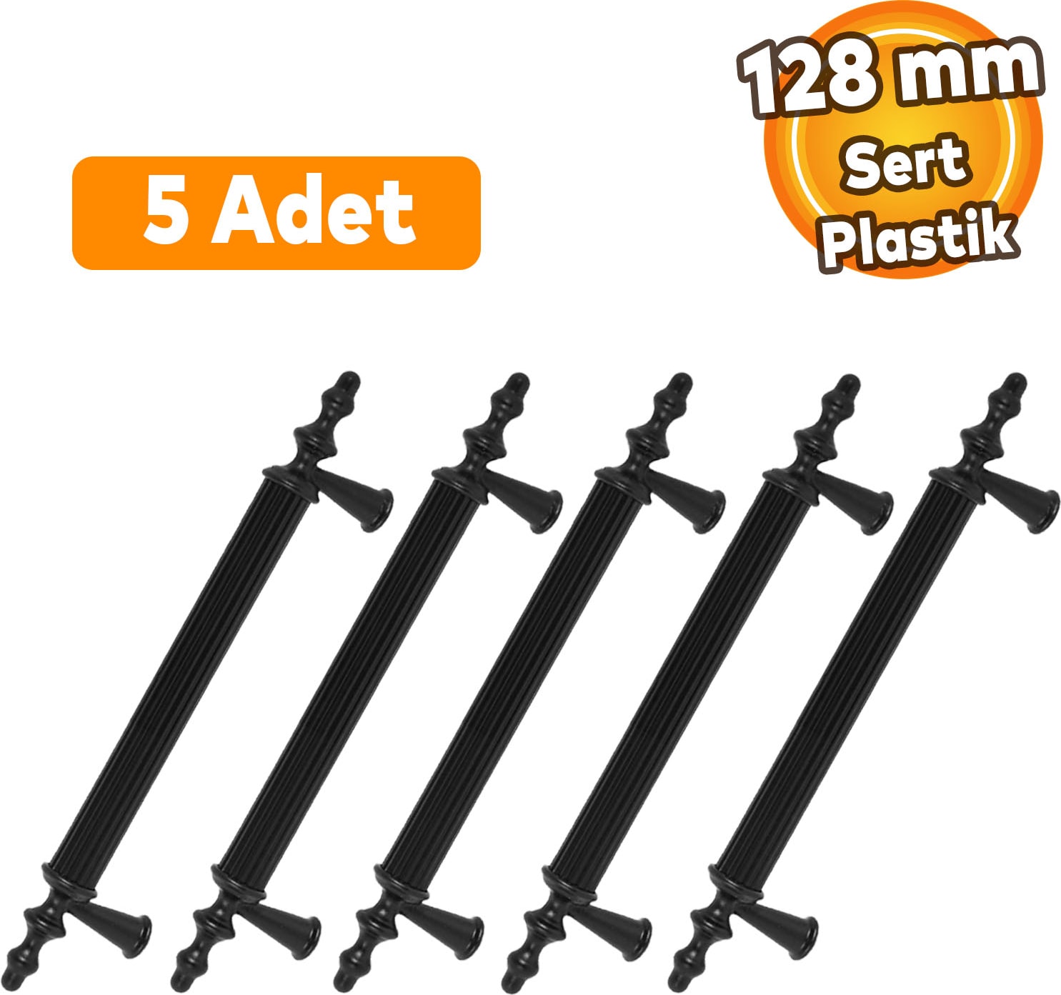 Polavit Mobilya Çekmece Mutfak Dolap Dolabı Kulpu Kulbu 128 mm Siyah Sert Plastik Kulpları (5 ADET)