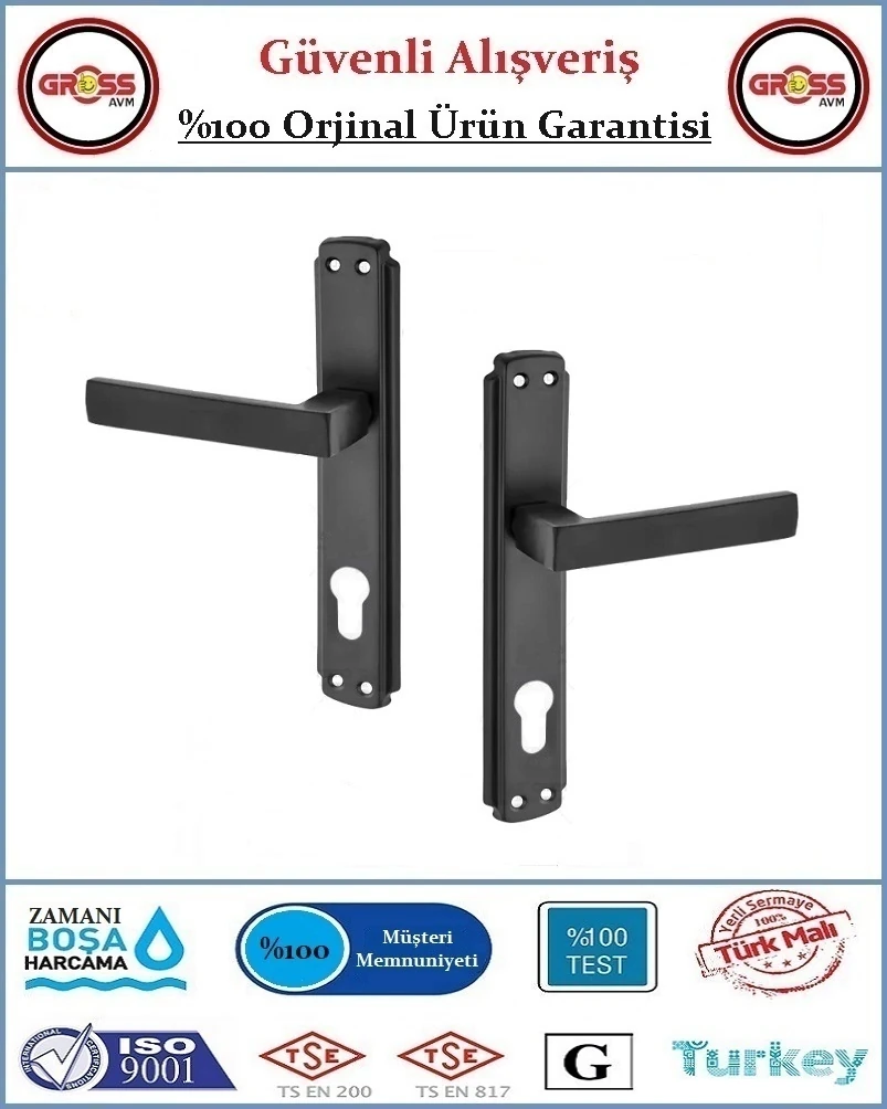 Lama Yale Dış Çelik Kapı Kolu - Mat Siyah - 1 Takım Ön ve Arka