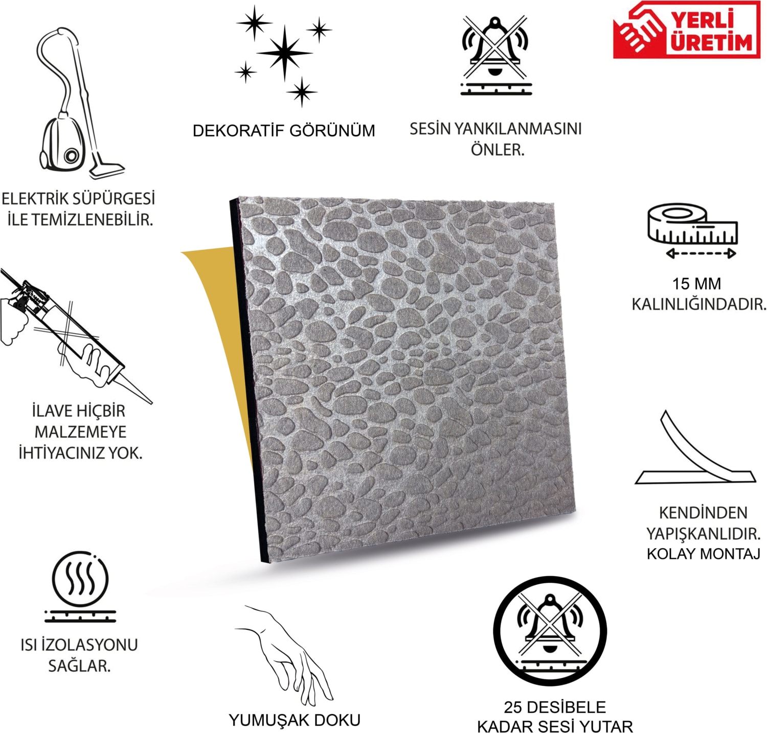 Gri Embos Keçe Ses ve Isı Yalıtım Paneli 40X40 cm