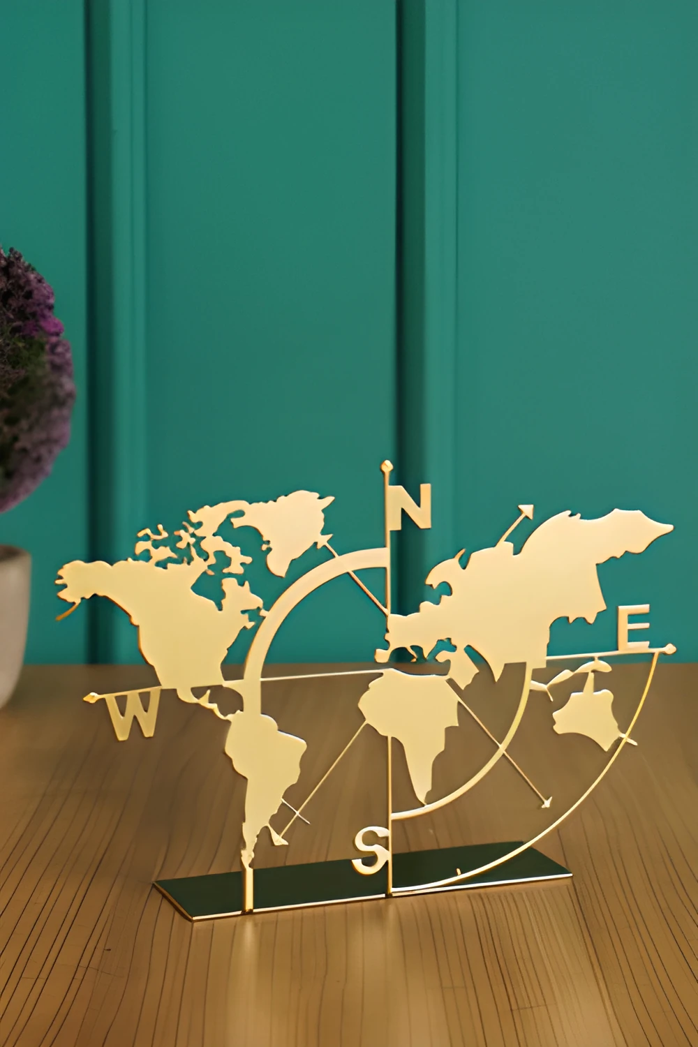 Metal Masa Üstü Biblo Dünya Haritası Siyah