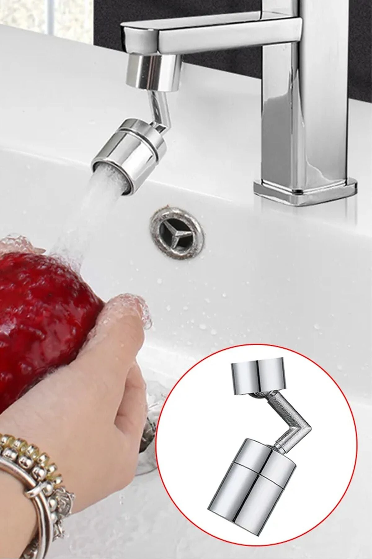 Yeni Nesil Robotik 720 Derece Oynar Başlıklı Musluk Başlığı Aparatı Ağız Yıkama Yüz Yıkama Başlığı