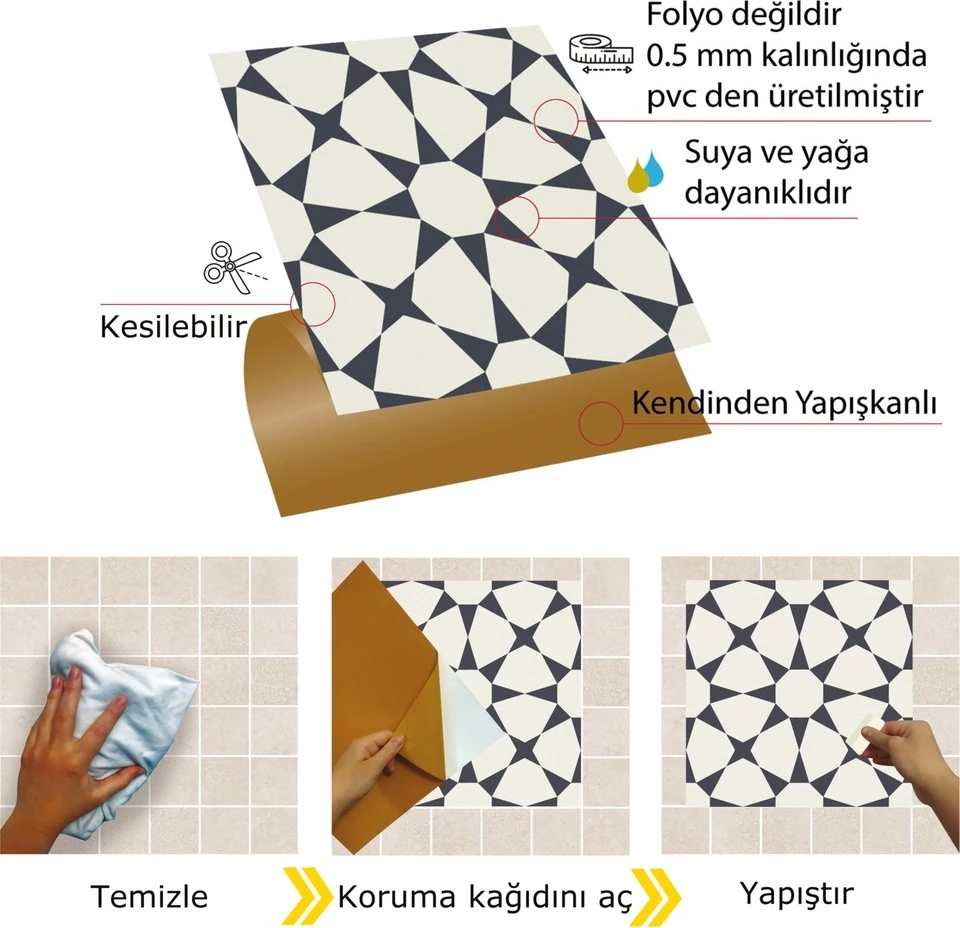 Kendinden Yapışkanlı Yıldızlı Desenli Pvc Karo 30X30 cm (33 Adet) 3m2