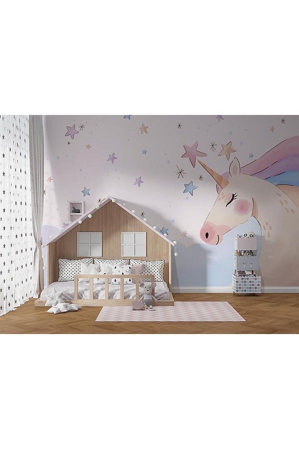 Boynuzlu At - Unicorn Kız Çocuk Odası Kendinden Yapışkanlı Duvar Folyosu