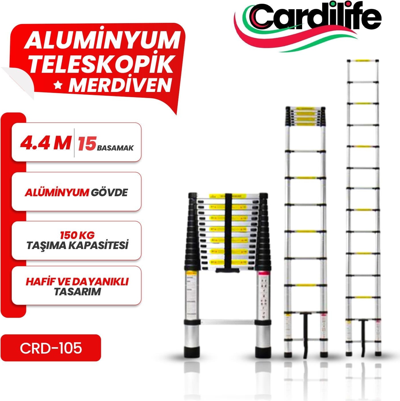 Teleskopik Alüminyum Merdiven 4.4 mt 15 Basamaklı