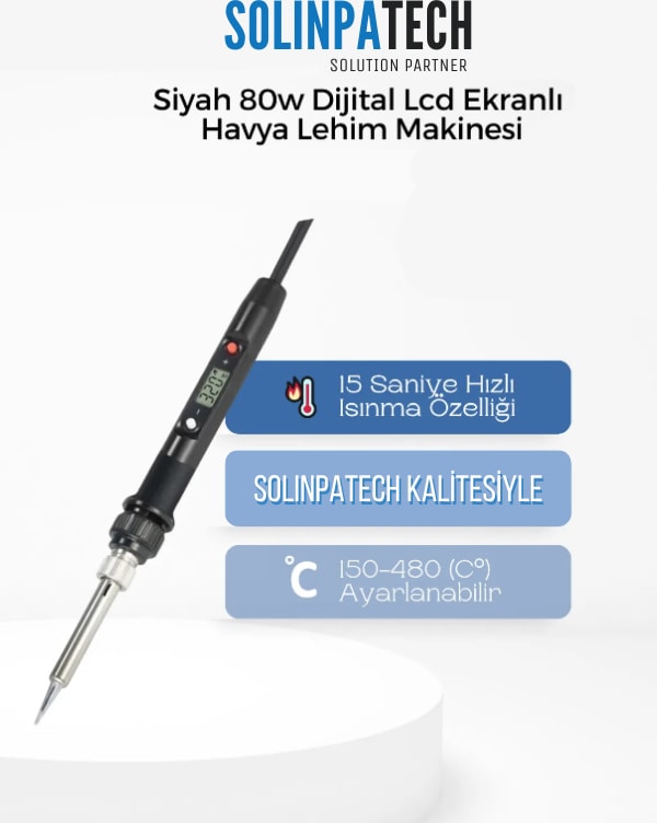 80W Digital LCD Ekranlı Isı Ayarlı Seramik Rezistörlü Havya Lehim Makinesi