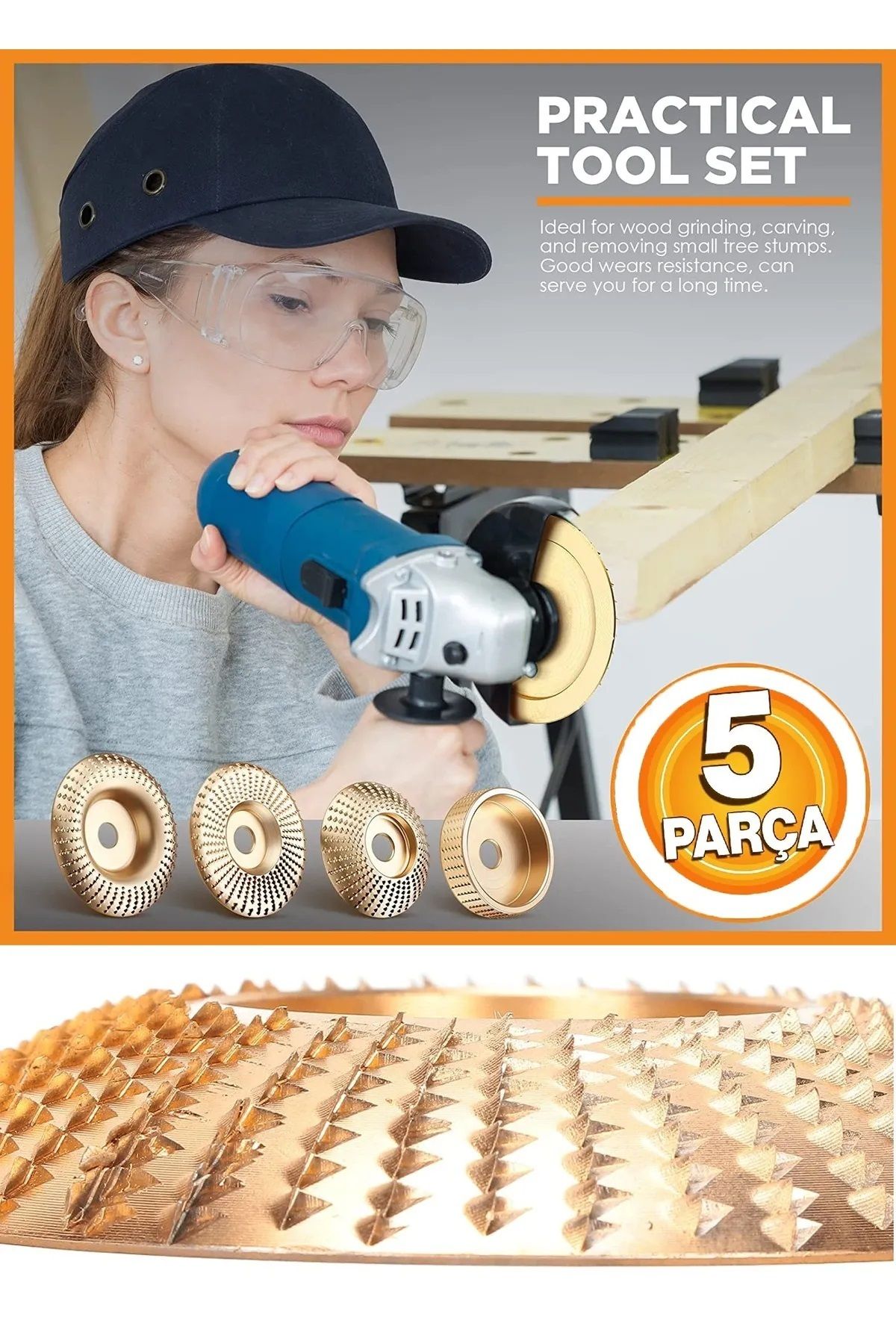 Avuç Taşlama Spral İçin Ahşap Törpü Disk Seti 5 Parça Zımparalama Raspalama Seti Sipral Törpüsü