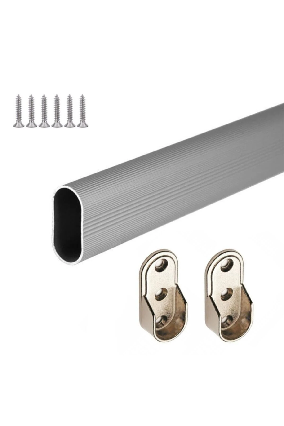 Oval Alüminyum 50 Cm Dolap Içi Askı Borusu 2 Adet Flanş Vidaları