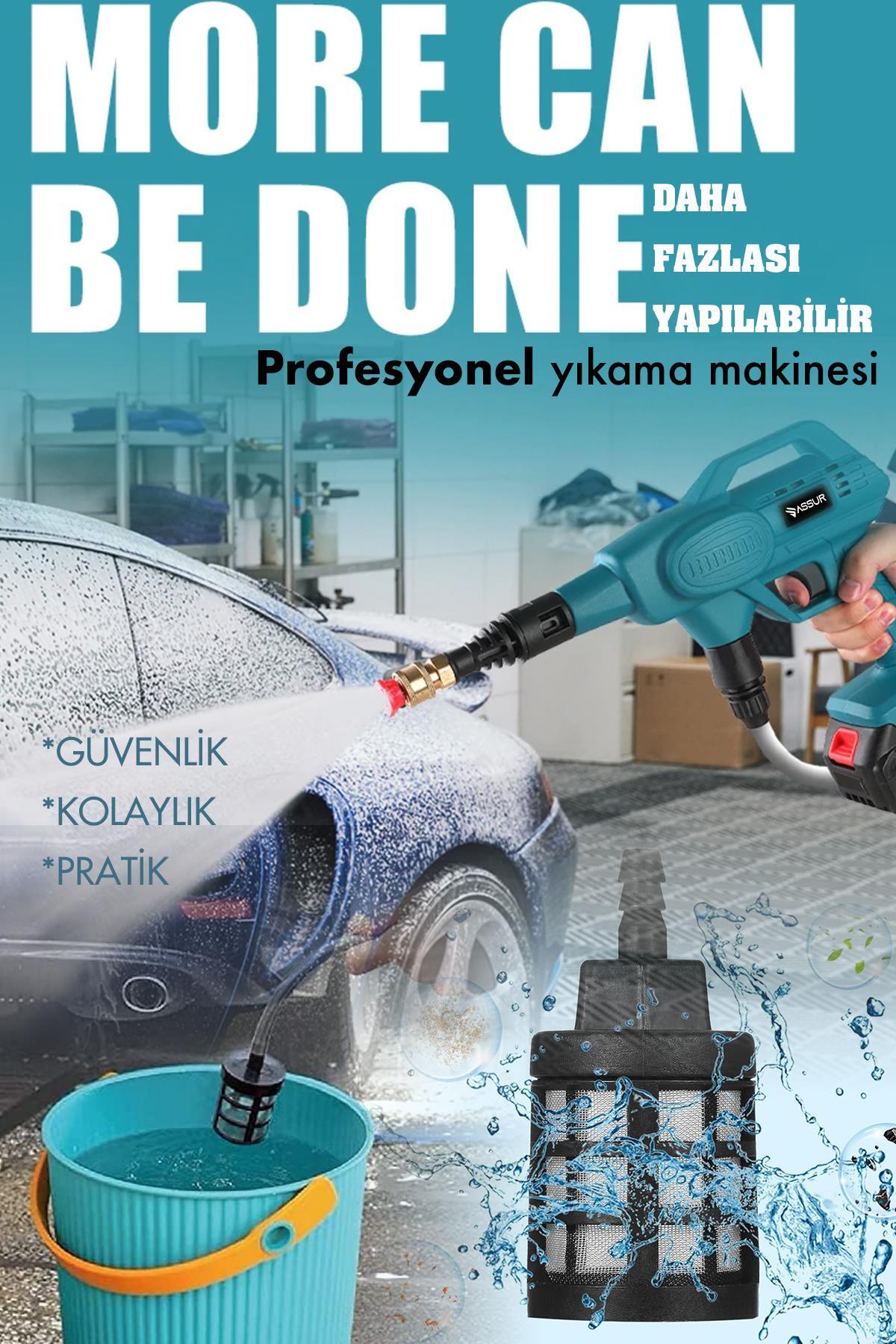 21v Kömürsüz Motor Yüksek Basınçlı Akülü Oto Araba Yıkama Makinesi Şarjlı