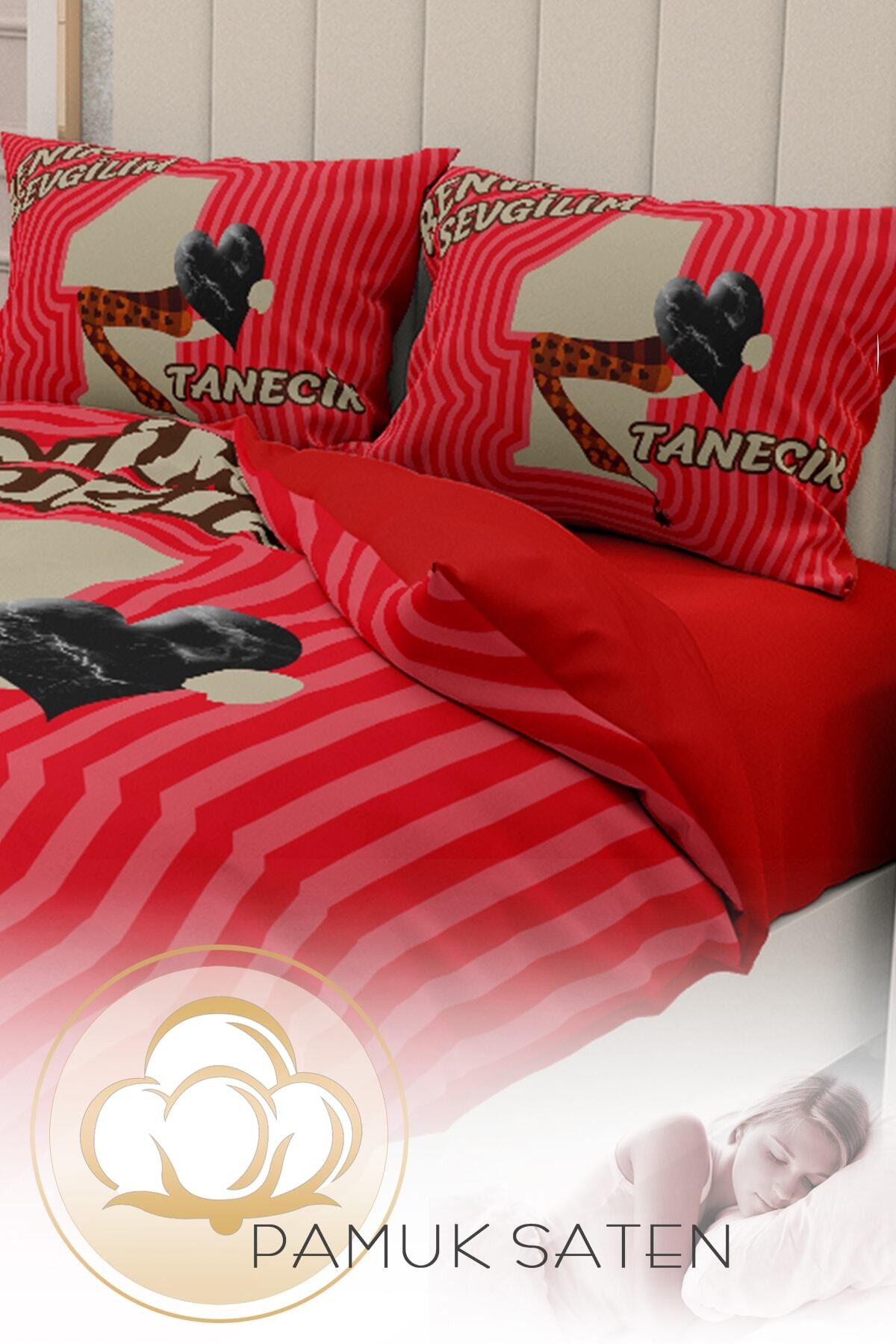 Kıng Sıze Sevgililer Günü Çift Kişilik Nevresim Takımı%100 Pamuk Saten Biricik Sevgilim 220x240cm