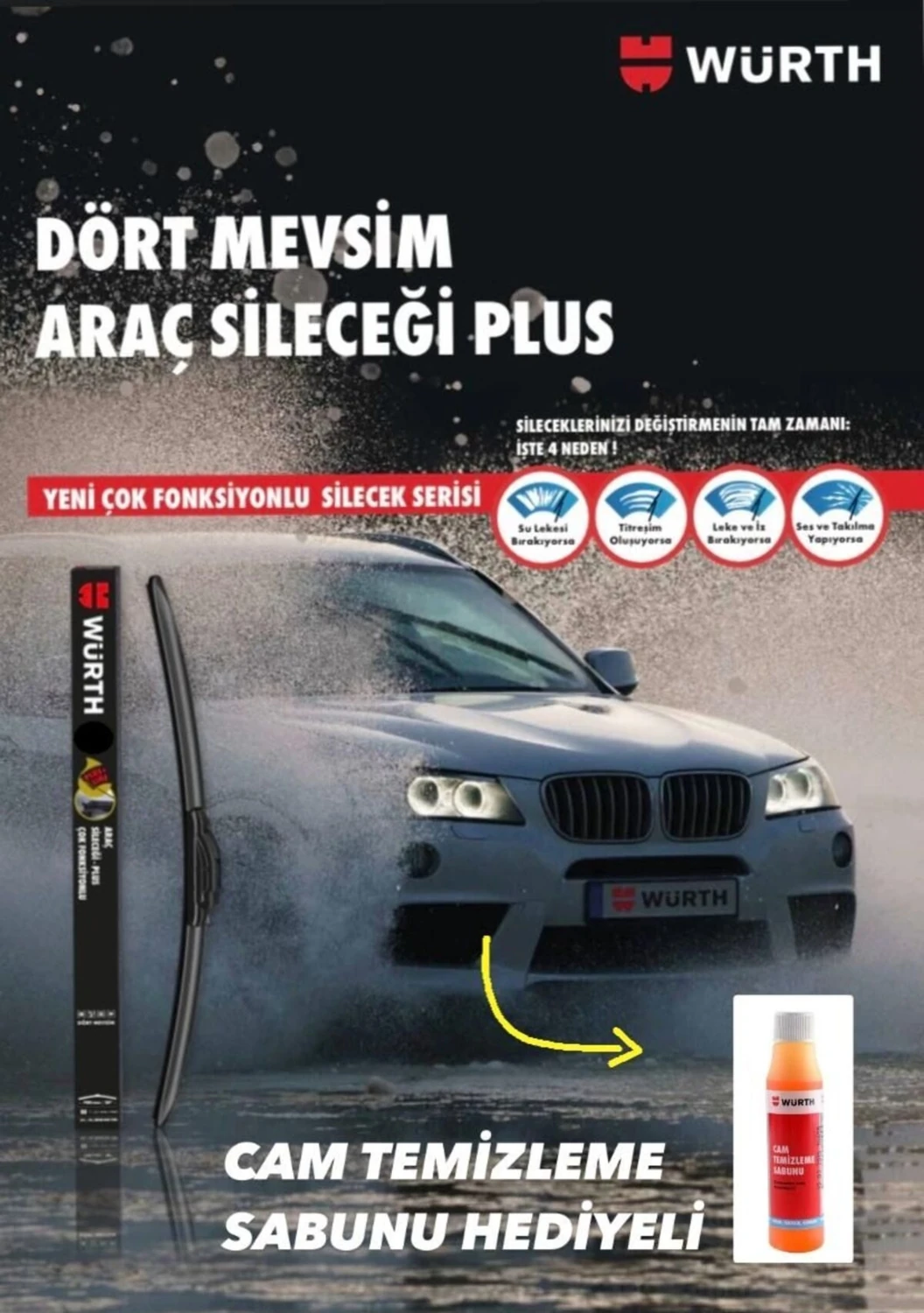 Dört Mevsim Araç Sileceği Plus 500 mm 20 In 9 Farklı Aparat + Cam Sabunu Hediyeli