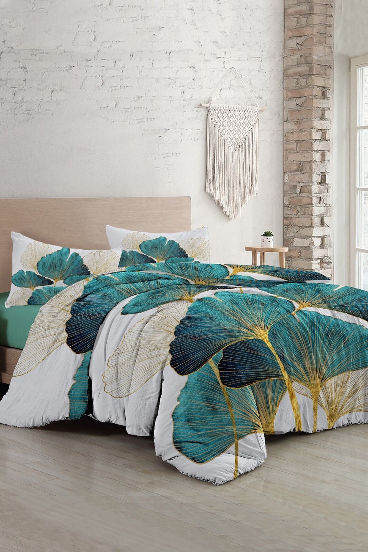 Çift Kişilik %100 Pamuk Saten Nevresim Takımı – Luxury Leaves – Çeyizlik & Hediyelik
