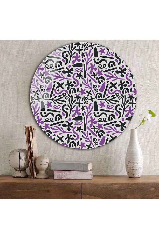 Soyut Sanat Yuvarlak Cam Tablo | Hediyelik, Dekoratif, Ofis, Mutfak, 13