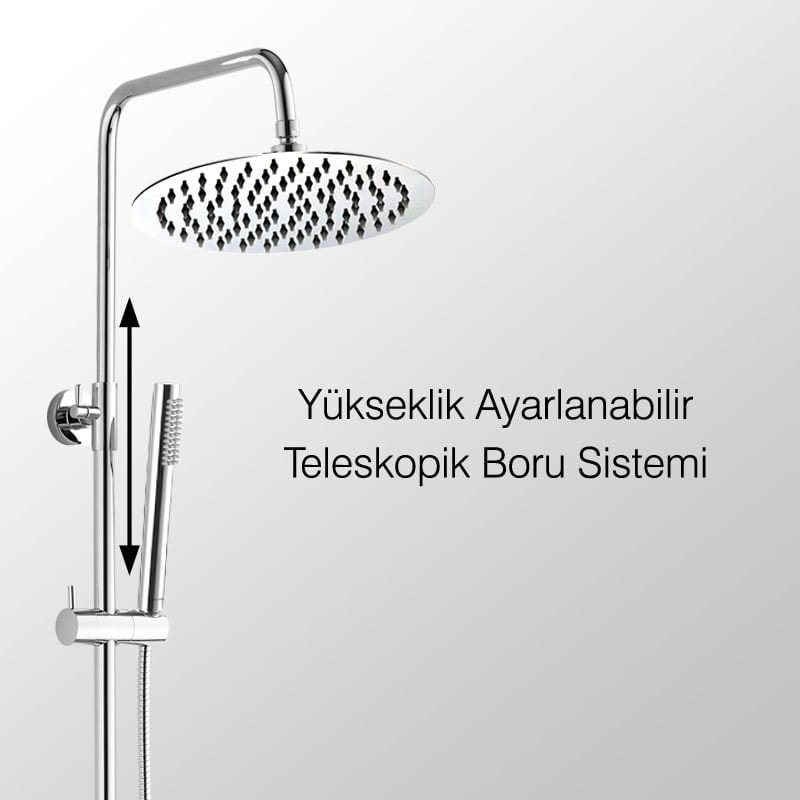 Teleskopik Kolonlu Tepe Duş Seti Robot Duş Yağmurlama Pirinç El Başlıklı KDS106-2
