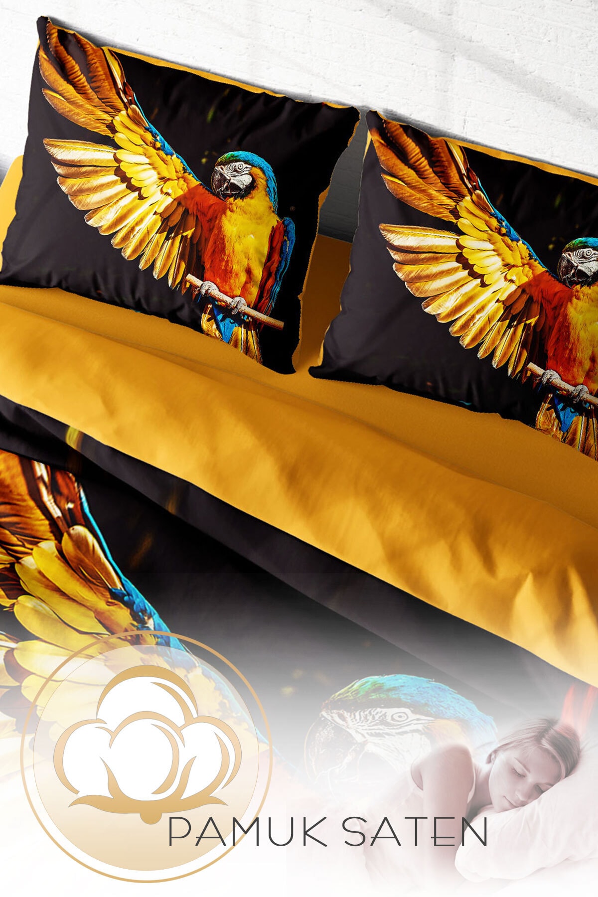 Kıng Sıze Macaw Parrot Naturel Çift Kişilik Nevresim Takımı 220x240cm