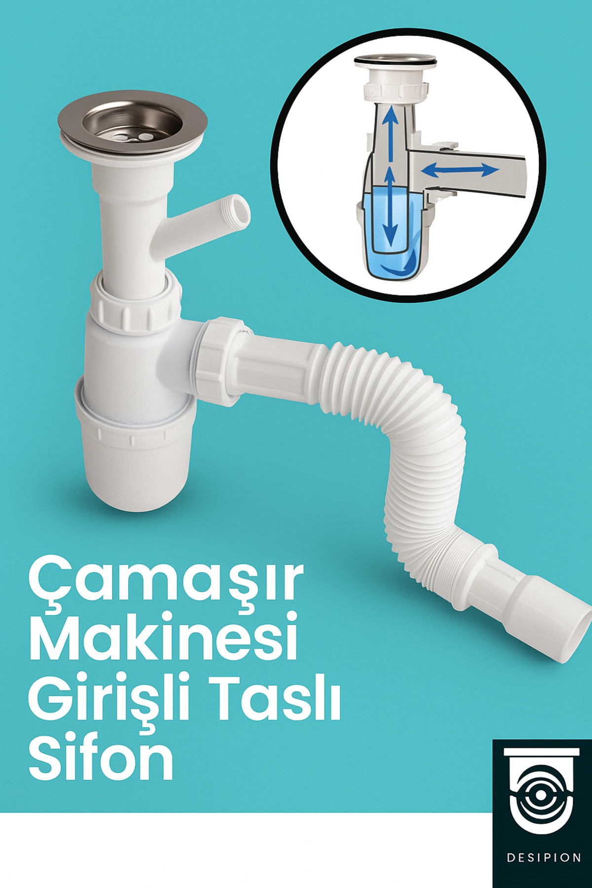 Çamaşır Makinesi Girişli Koku Önleyici Taslı Körüklü Sifon – Dayanıklı & Uzun Ömürlü