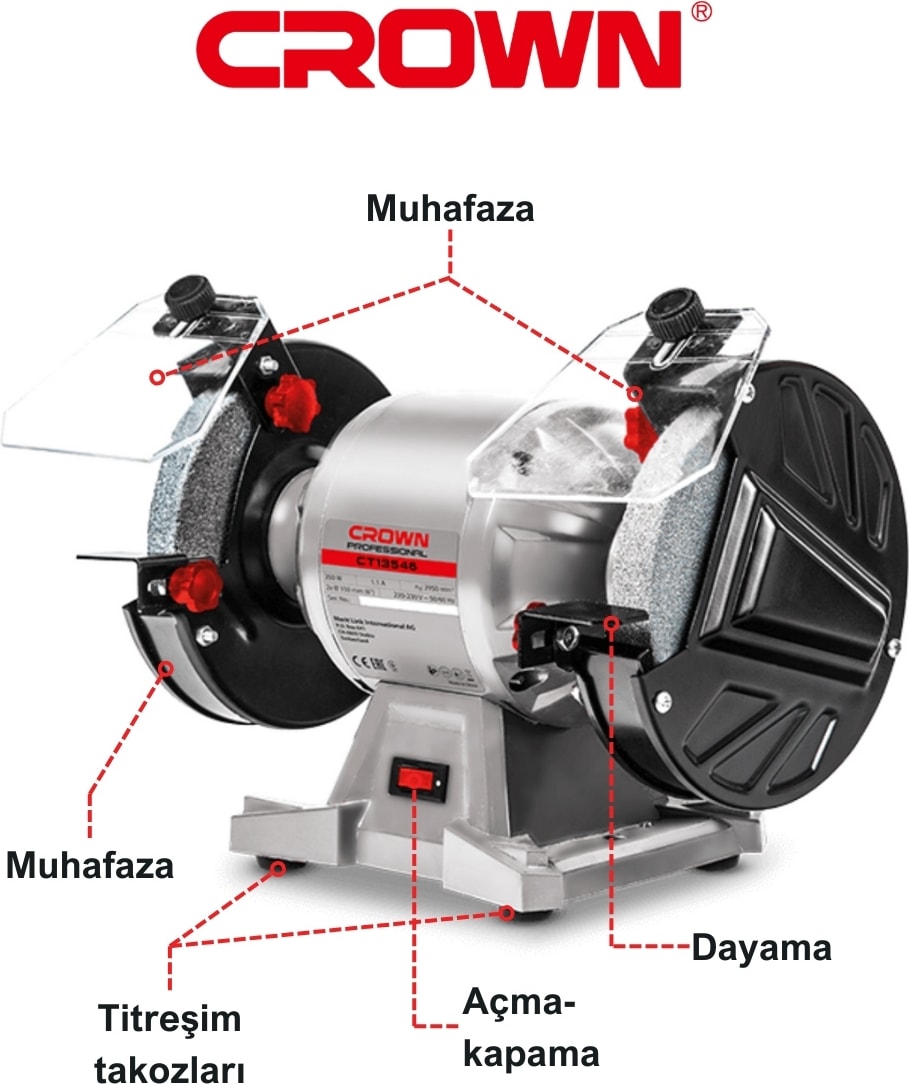 Taş Motoru 250 Watt CT13546 Profesyonel Taşlama Motoru 250 W Bileme Makinesi 150 mm