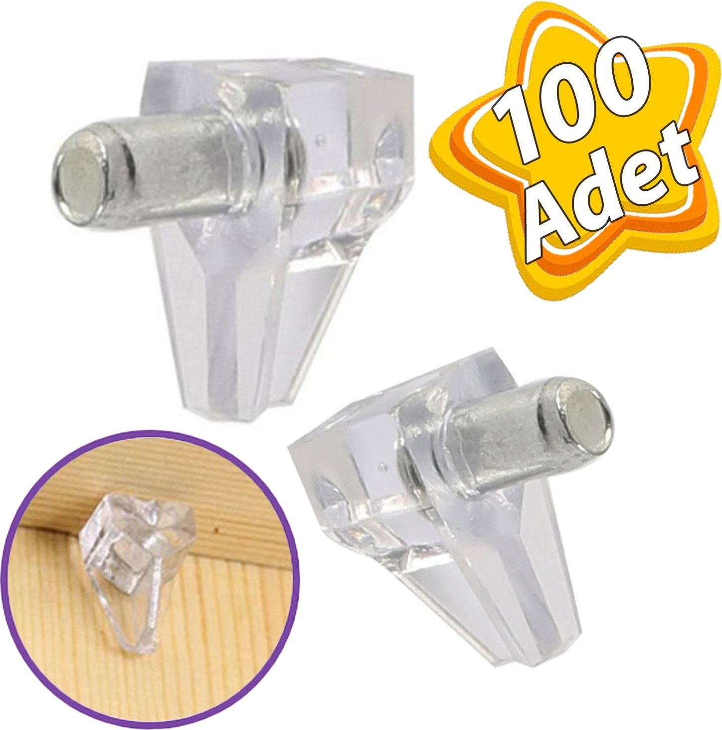 Kristal Raf Pimi Şeffaf Cam Ahşap Metal Raf Tutucu Çivisi Mobilya Dolap Pimi (100 Adet)