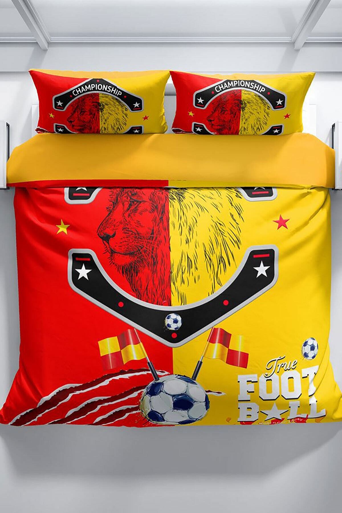 Kıng Sıze Red & Yellow 3d Çift Kişilik Nevresim Takımı 220x240cm