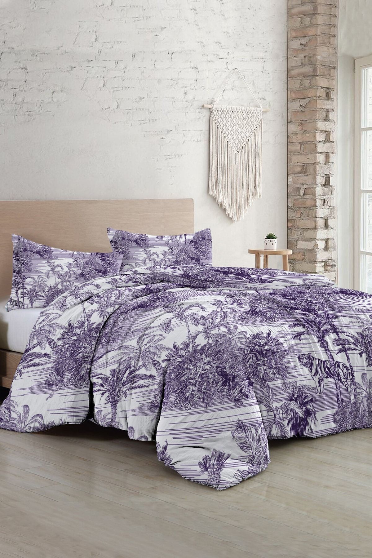 Çift Kişilik Nevresim Takımı Özel Dokuma Pamuk Saten Tuval Koleksiyonu Tropical Island Purple