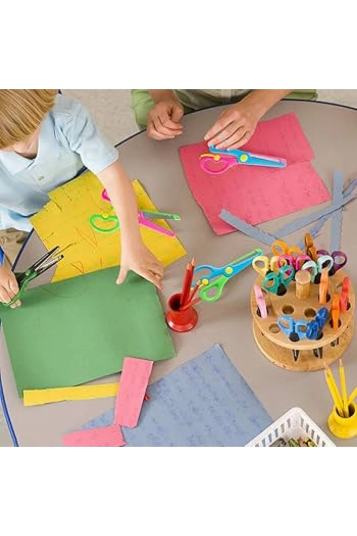 1 Adet Renkli Çocuk Makası Yaylı Korumalı Makas Plastik Makas Küt Uçlu