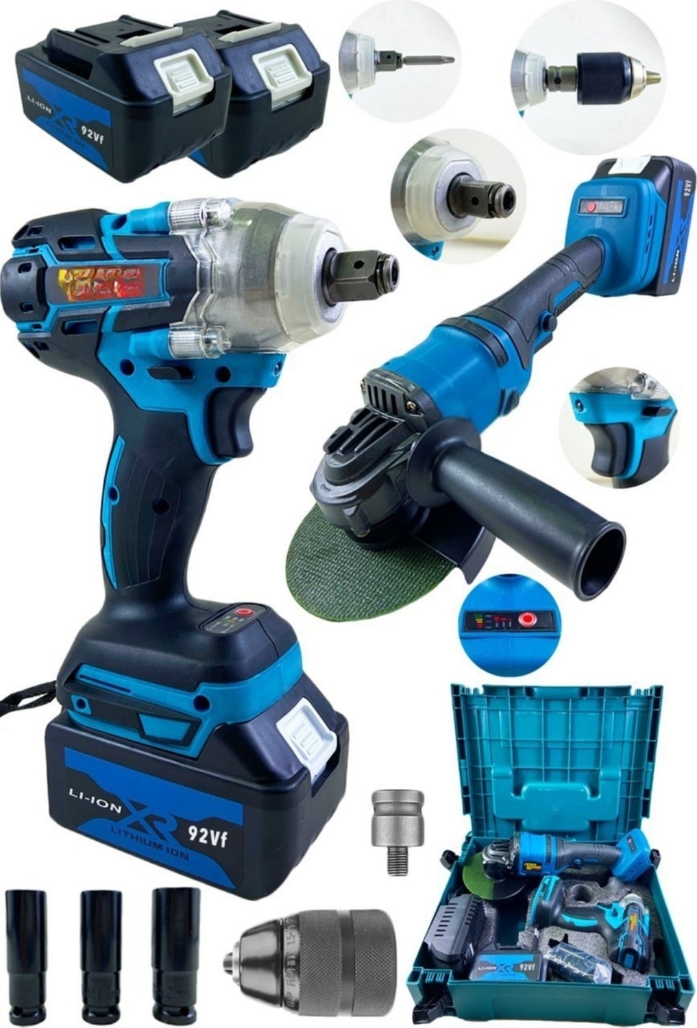 Full Set 21 V 3 Ah Kömürsüz Motor Akülü Şarjlı Taşlama ve Bijon Somun Sökme Sıkma Makinesi