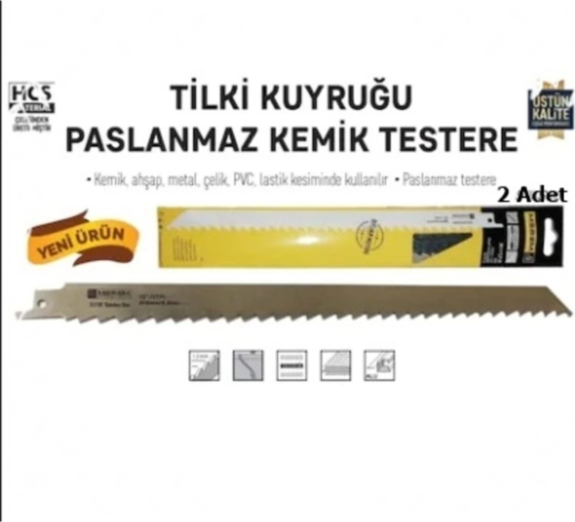 Kemik Kesme Tilki Kuyruğu Bıçağı Paslanmaz Körelmez 30 cm 2 Adet