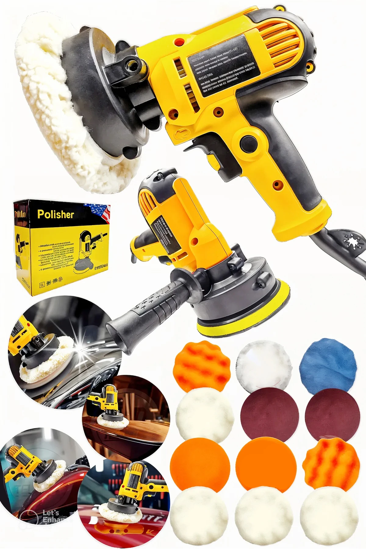 Alman Seri Tam Profesyonel 15 Parça Set 125 Mm Zımpara Araba Pasta Cila Polisaj Makinesi...