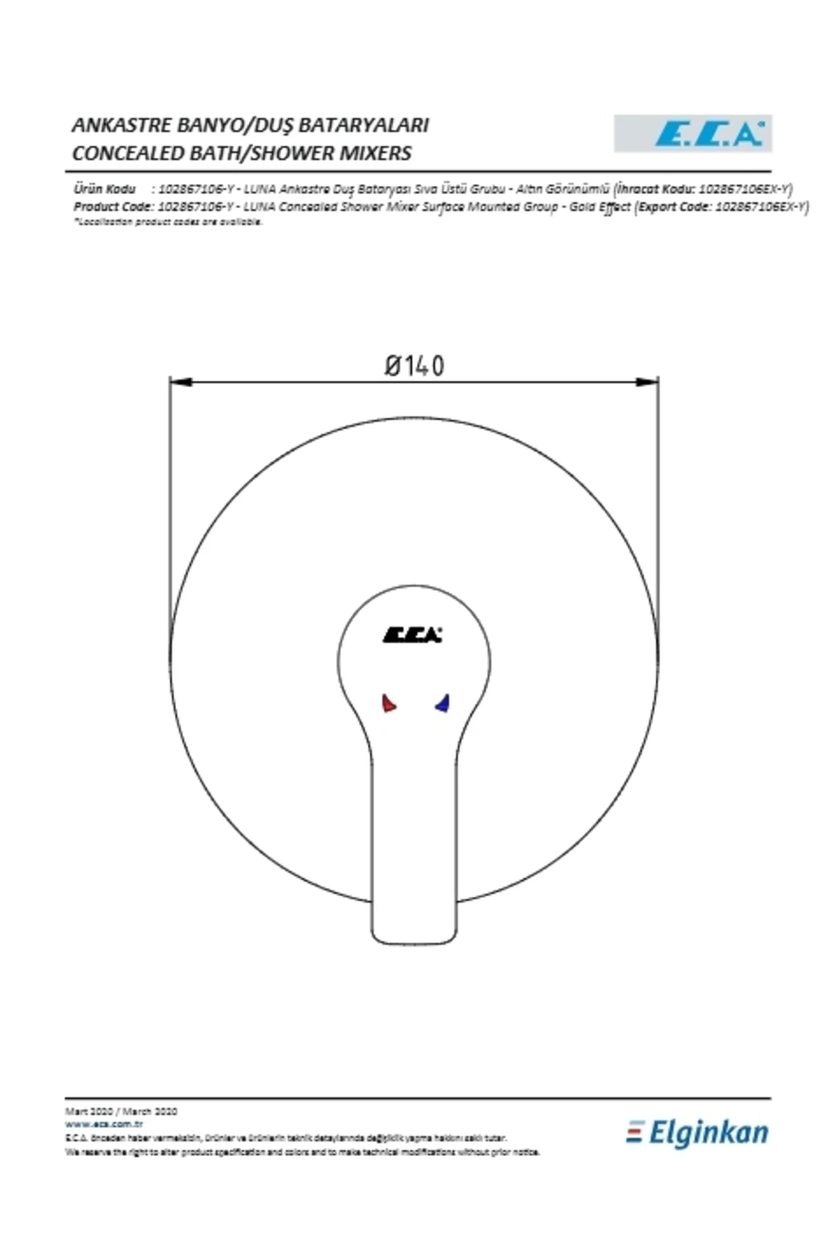 Luna Ankastre Duş Batarya Sıva Üstü Altın Görünümlü
