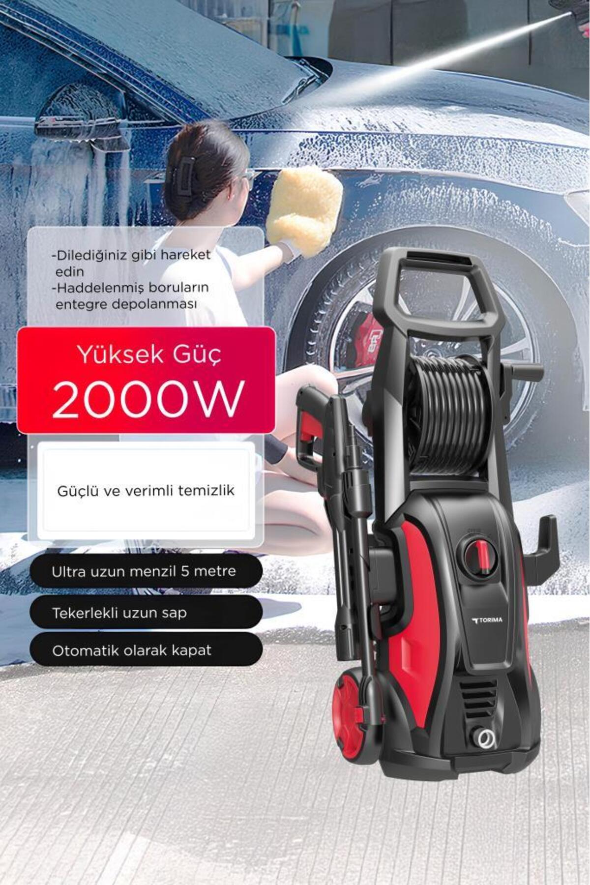 HPC-01 Kırmızı Yüksek Basınçlı Oto, Halı, Bahçe Temizleme ve Yıkama Makinesi – 2000W, 150 Bar