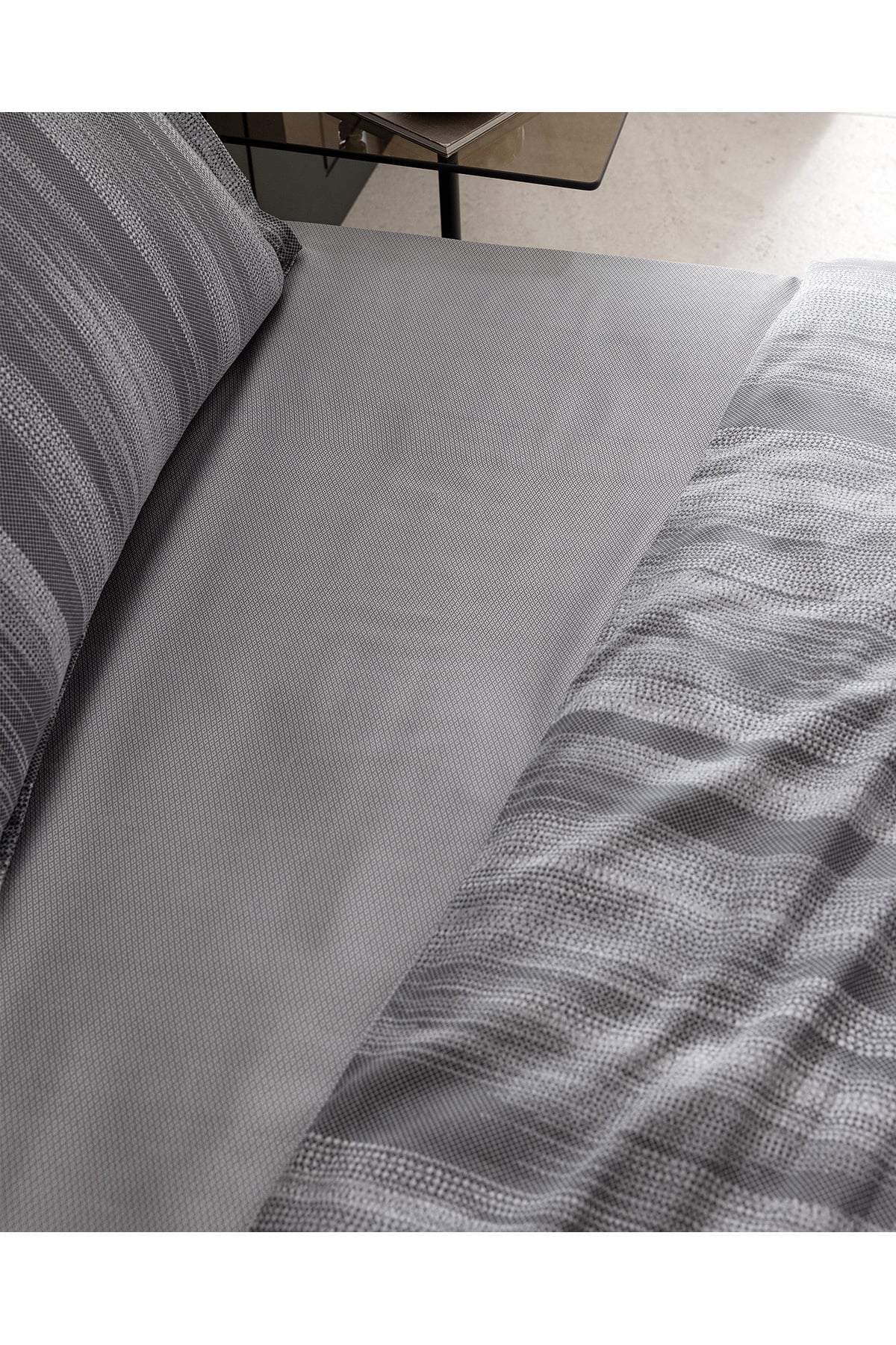 Raphael King Size %100 Pamuk Baskılı Saten Nevresim Takımı - Antrasit
